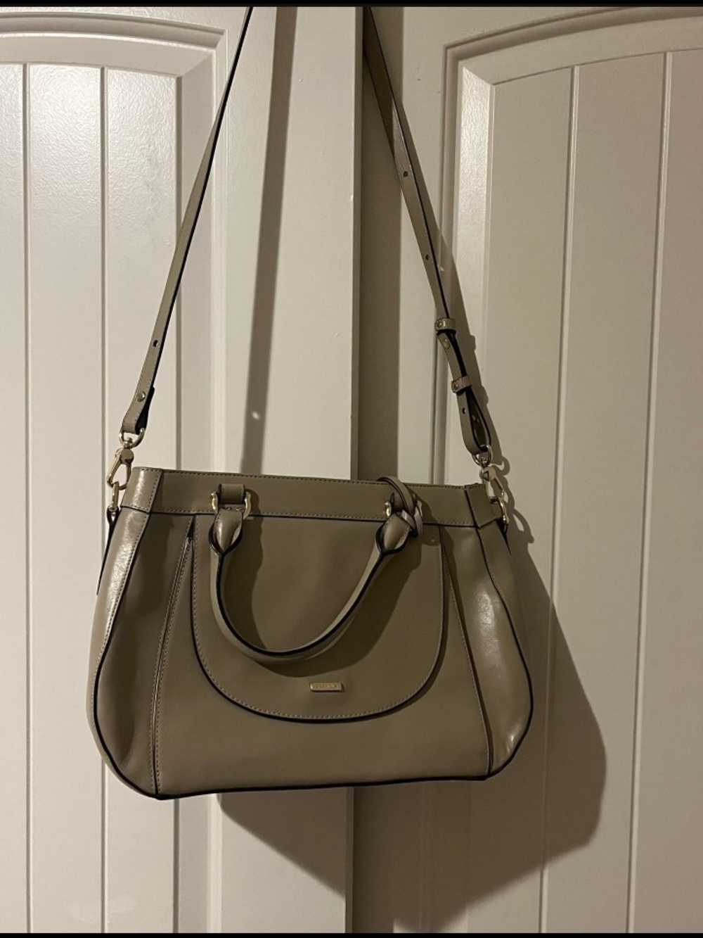 Brahmin taupe leather satchel with gold-tone hardware - Picture 1 of 3
